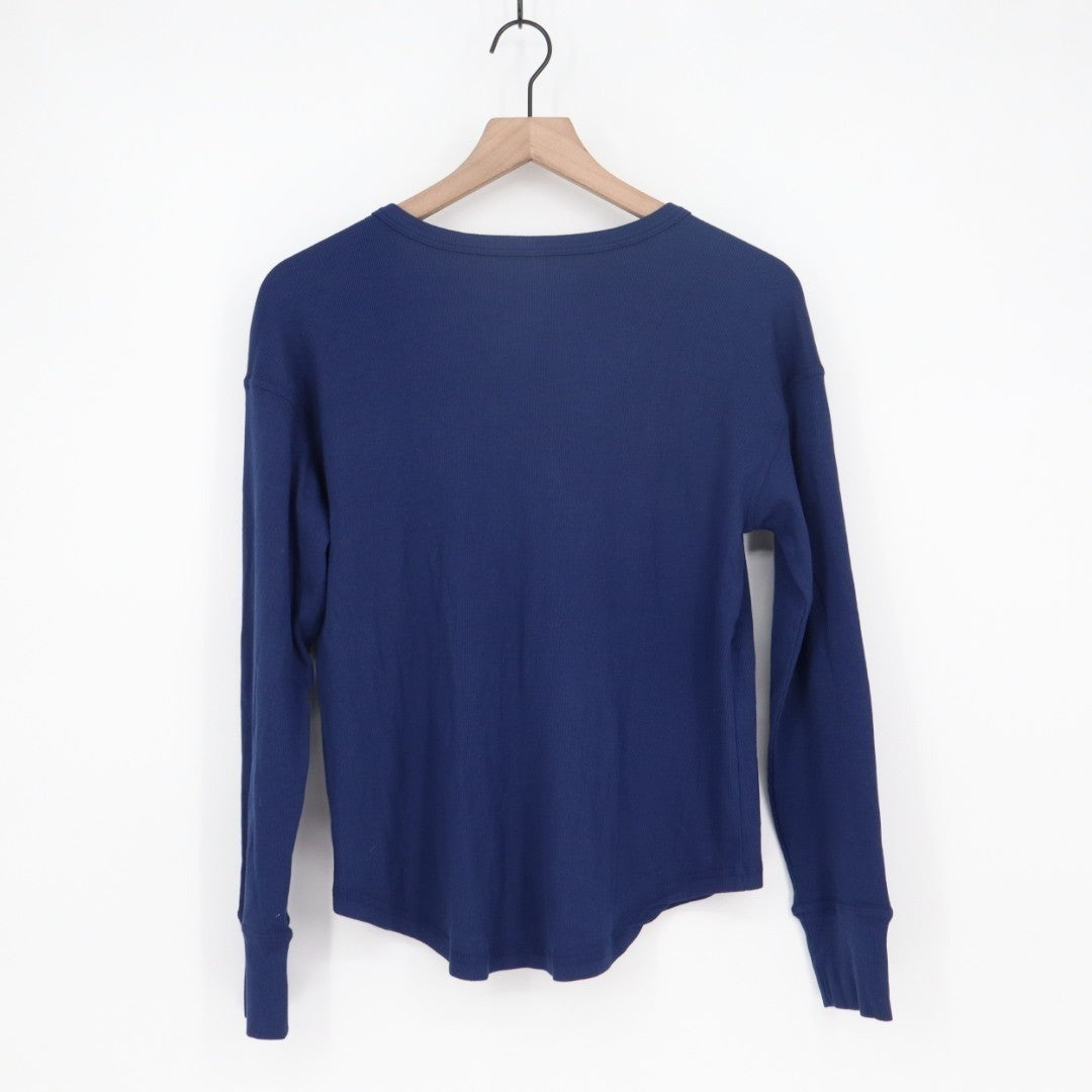 American Giant Luxe Rib Womens Small Blue Cotton V-Notch Long Sleeve Pullover