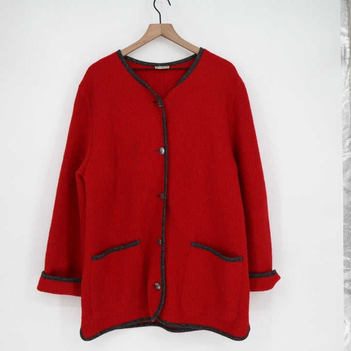 L.L.Bean Cardigan Sweater Womens Large Red Knit Pockets Round Neck Long Sleeve