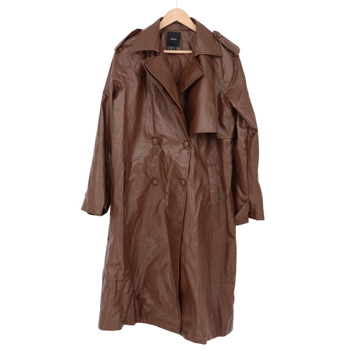 Forever 21 Trench Coat Womens Large Faux Leather Brown Longline Excellent