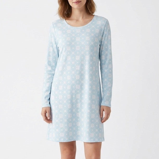 Charter Club Intimates Nightgown Womens L Blue Snowflake Round Neck Long Sleeve