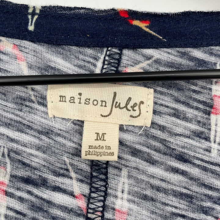 Maison Jules Women's Navy Swimmers Print V Neck T Shirt Size Medium