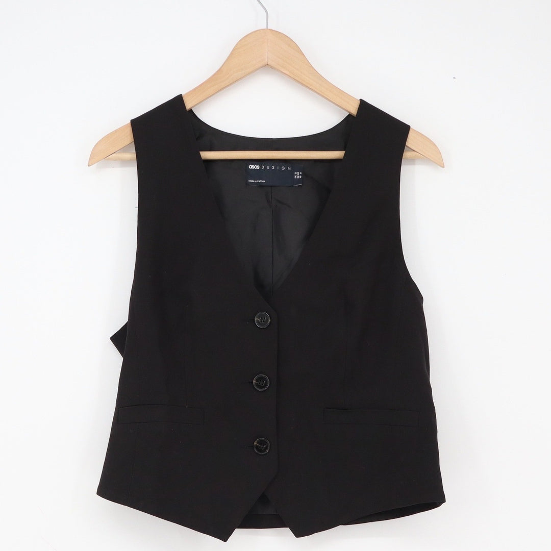 ASOS DESIGN Waistcoat Vest Womens 8 Black V-Neck Tailored Button-Down Excellent