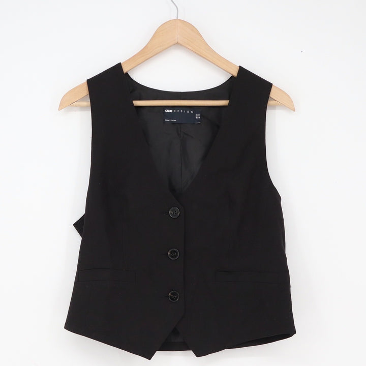 ASOS DESIGN Waistcoat Vest Womens 8 Black V-Neck Tailored Button-Down Excellent