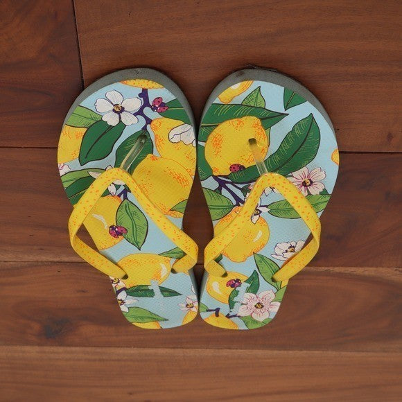 Vera Bradley Lemon Floral Ladybug Flip Flops Yellow Blue Women Size 8