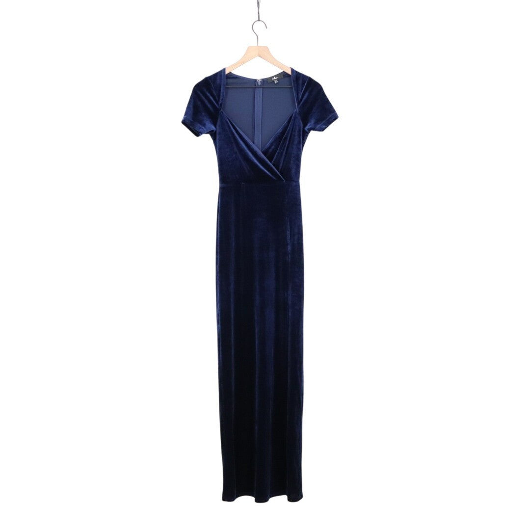 Lulus Eternal Elegance Navy Blue Velvet Short Sleeve Maxi Dress Size XS