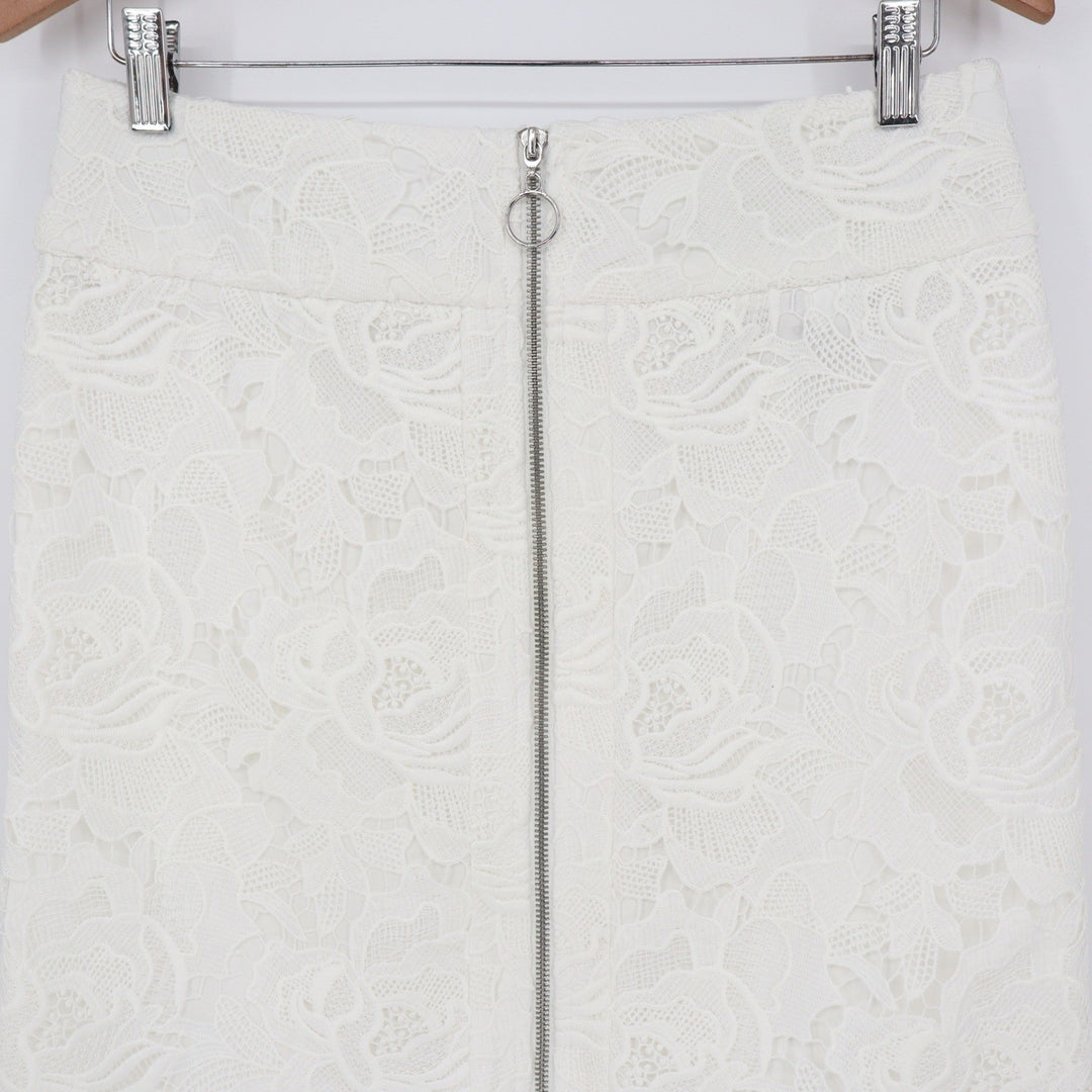 INC International Concepts White Floral Lace Mini Skirt Front Zipper Size 6