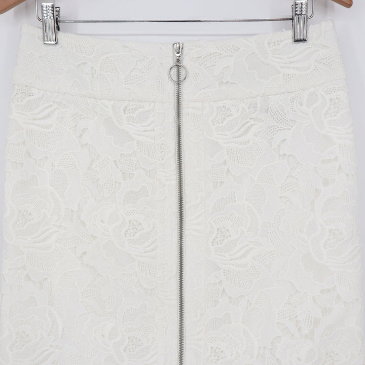 INC International Concepts White Floral Lace Mini Skirt Front Zipper Size 6