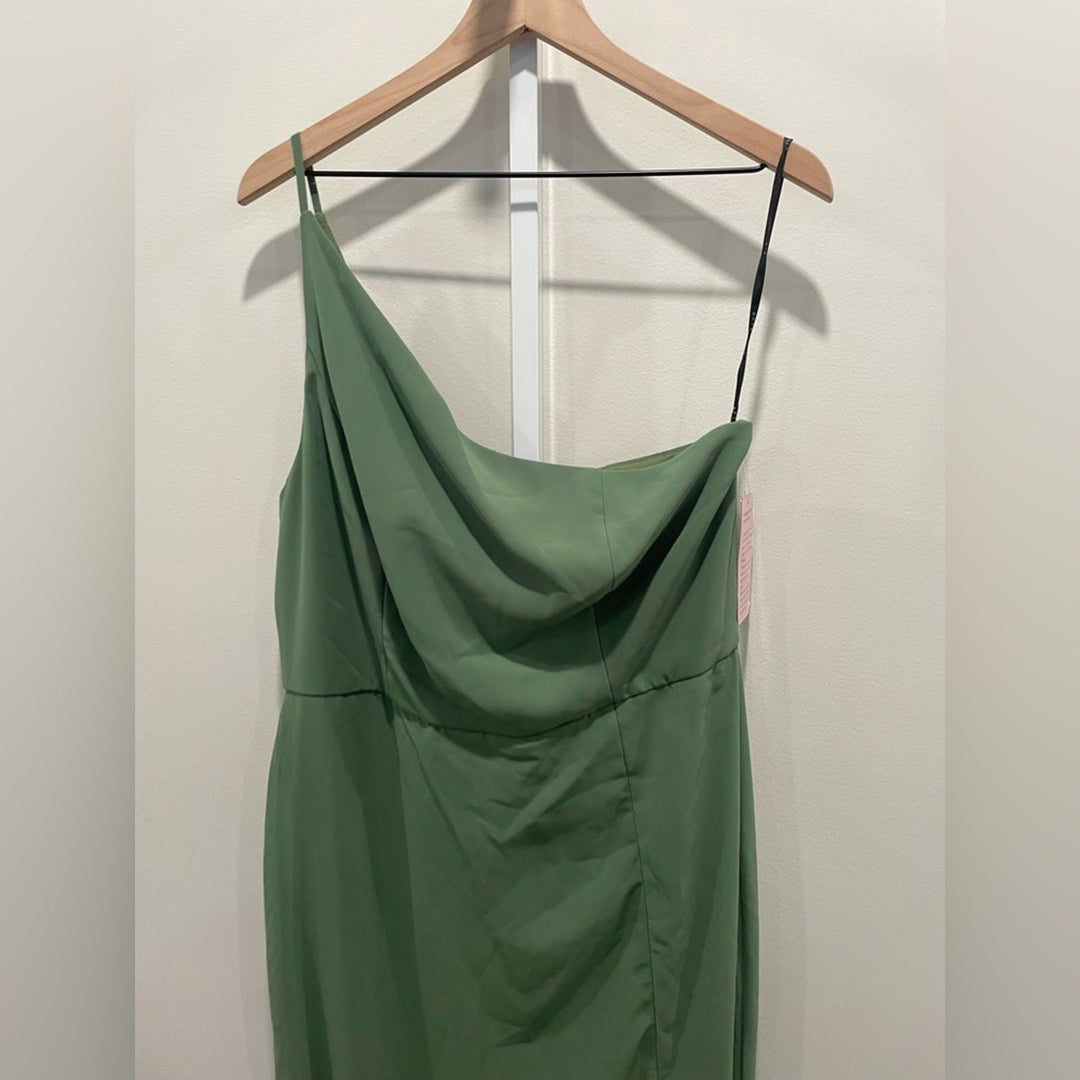 After Six Skinny One-Shoulder Trumpet Gown With Front Slit Size 16
