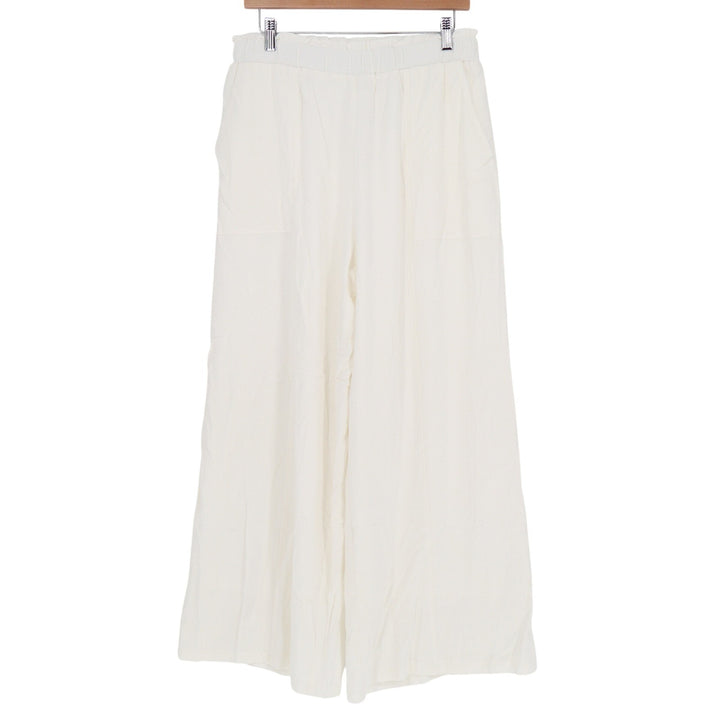 Unbranded Cream Linen Blend Wide Leg Elastic Waist Flowy Pants Large