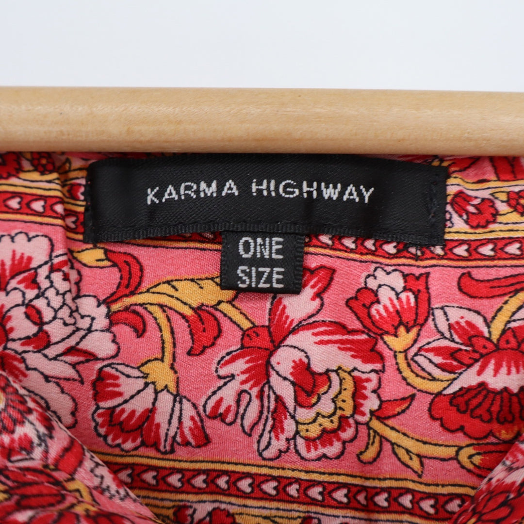 Karma Highway Red Floral Viscose Sleeveless Boho Top One Size Drawstring Tie