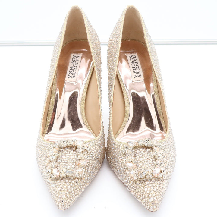 Badgley Mischka Cher Crystal Embellished Pumps Champagne Gold Size 10 Heels
