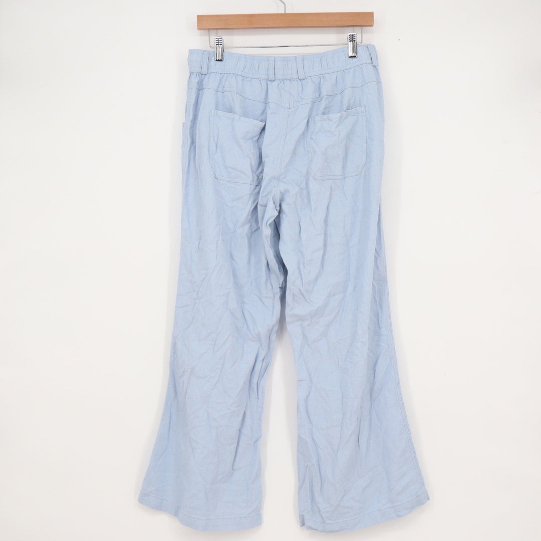 Happily Grey Light Blue Linen Blend Wide Leg Drawstring Pants Large