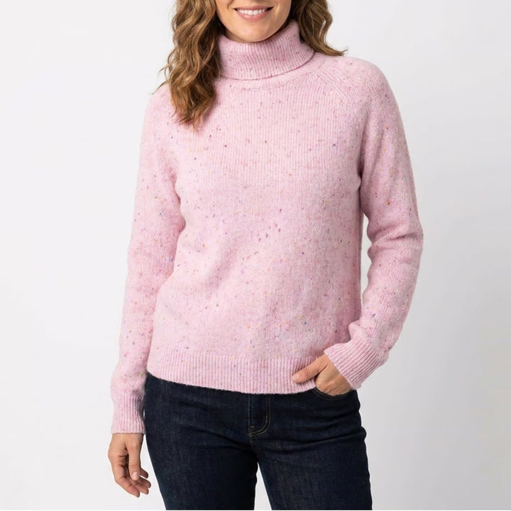 LOFT Pink Confetti Speckled Turtleneck Sweater Mens Size M Raglan Knit Pullover