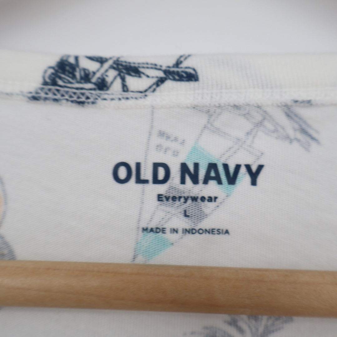 Old Navy Everywear Womens Large V-Neck T-Shirt White Coastal Vacation Print L