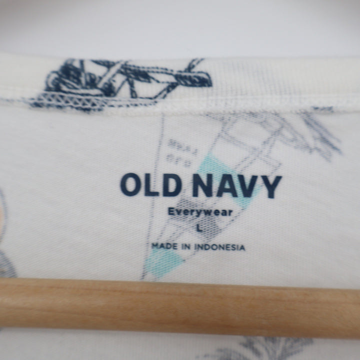 Old Navy Everywear Womens Large V-Neck T-Shirt White Coastal Vacation Print L