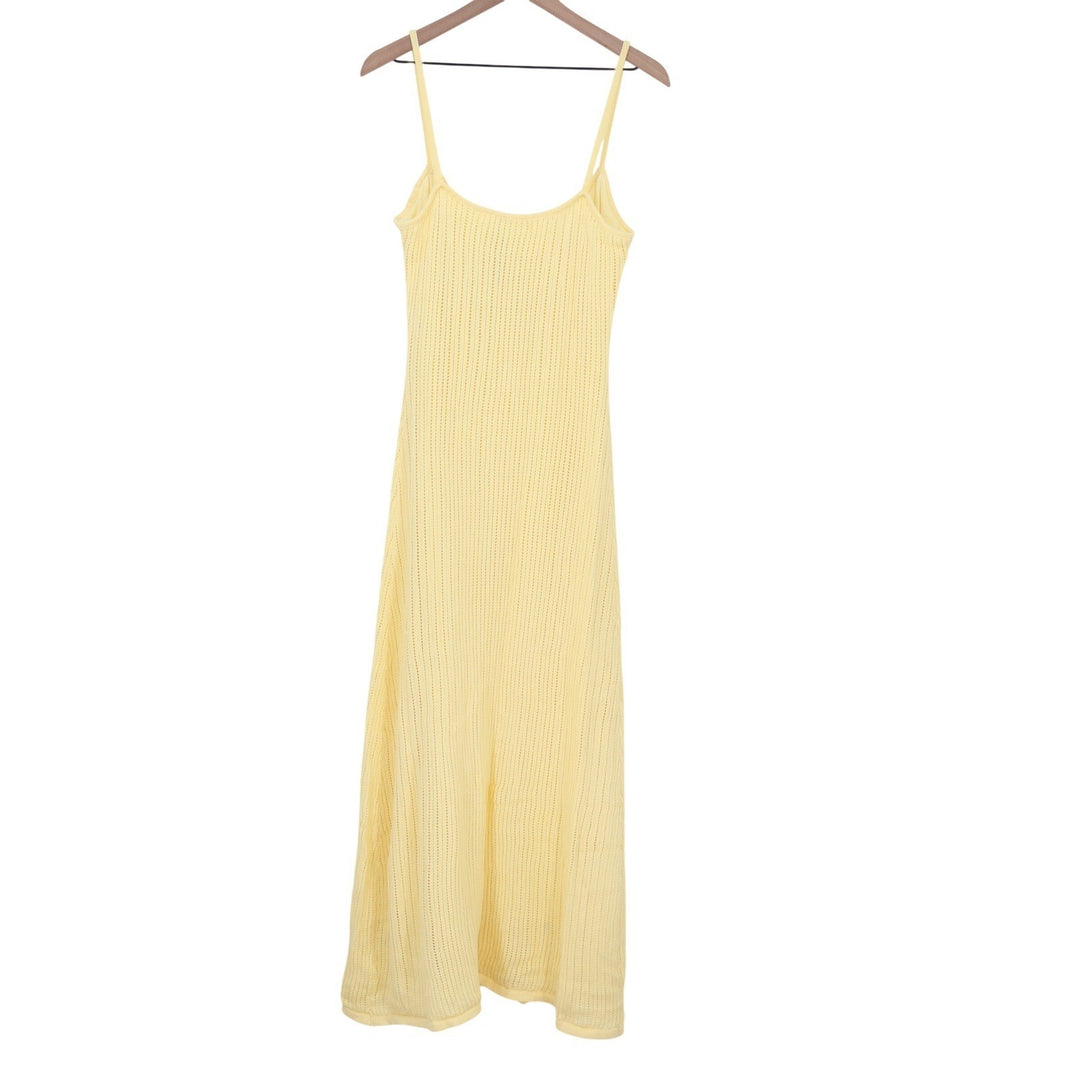Showpo Fhel Maxi Dress Lemon Yellow Crochet Strappy Knit Sundress US 8 PH9475