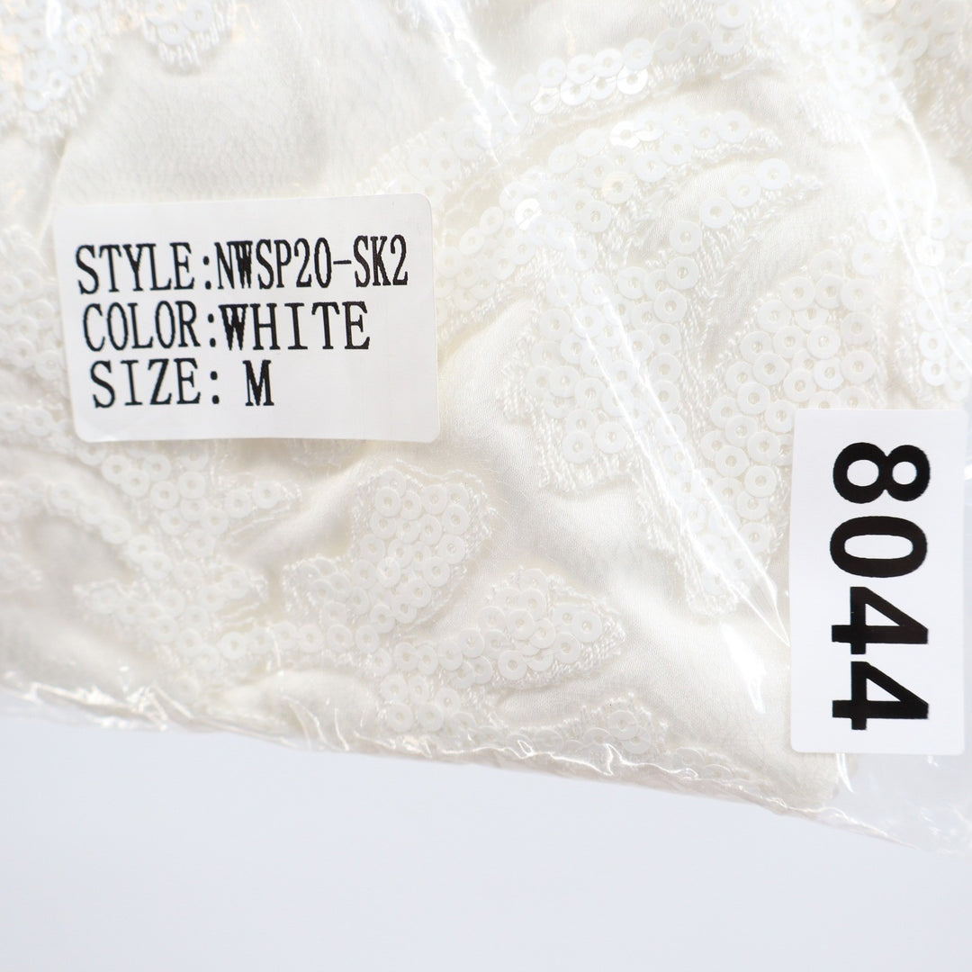 Naked Wardrobe The Statement White Sequin Floral Pleated Ruffle Mini Skirt M