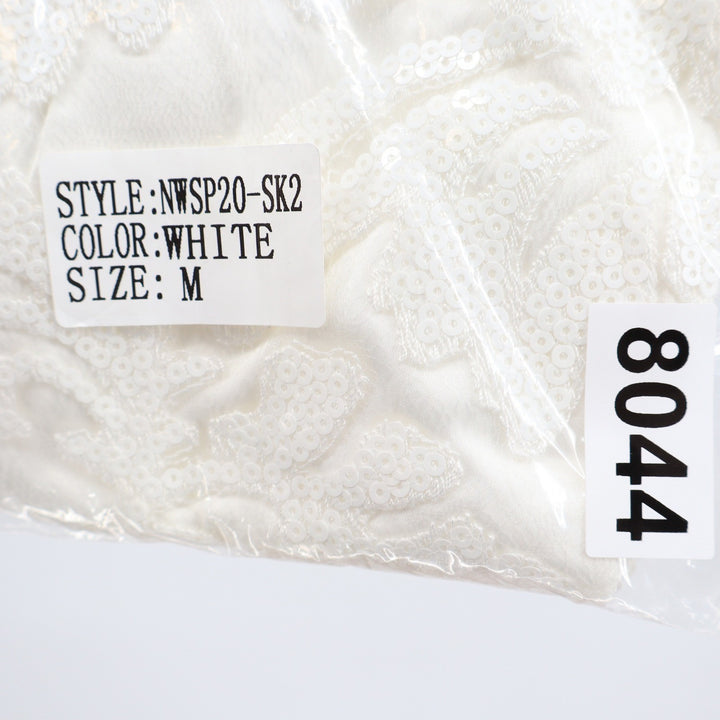 Naked Wardrobe The Statement White Sequin Floral Pleated Ruffle Mini Skirt M
