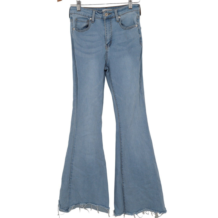 Forever 21 Womens High Rise Flare Jeans Light Wash Raw Hem Blue Size 26