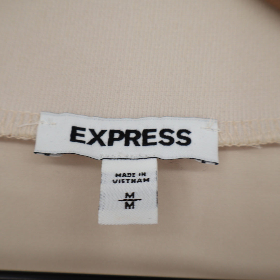 Express Womens Beige V-Neck Puff Shoulder Banded Hem Blouse Medium