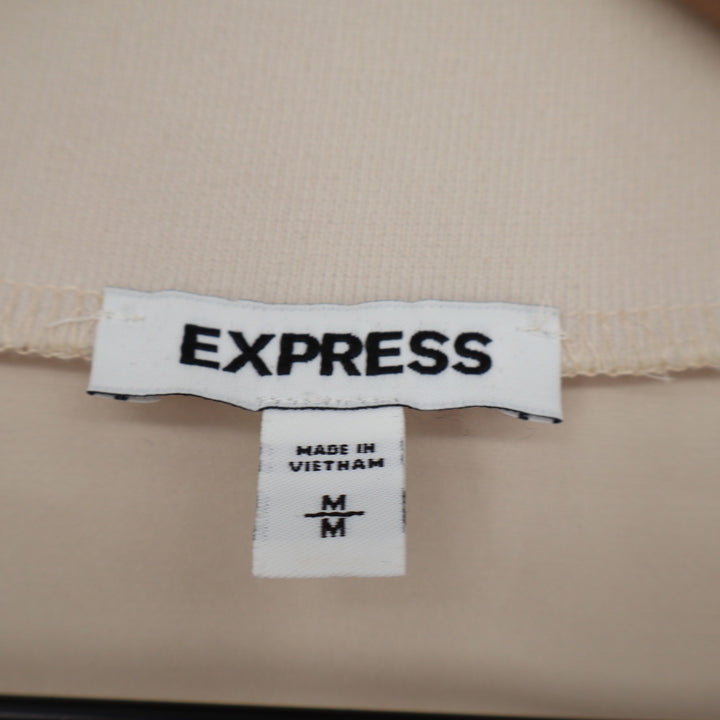 Express Womens Beige V-Neck Puff Shoulder Banded Hem Blouse Medium
