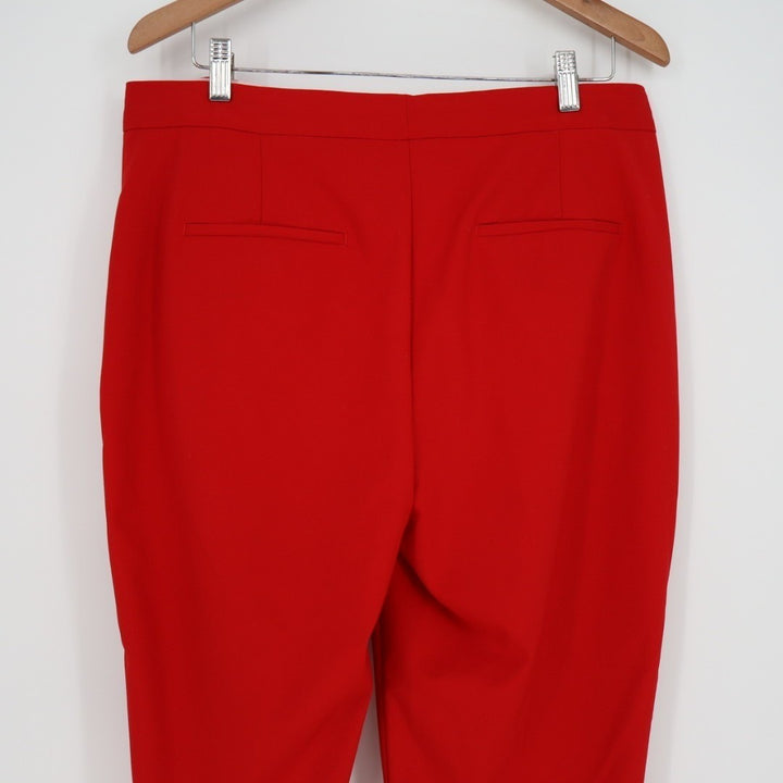 Zara Dress Pants Women's 10 Red High-Rise Slash Pockets Formal Straight Leg