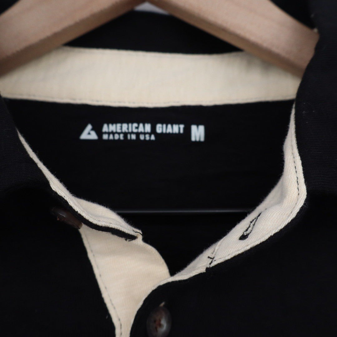 American Giant Mens Long Sleeve Black Cotton Polo Shirt Size M Made in USA