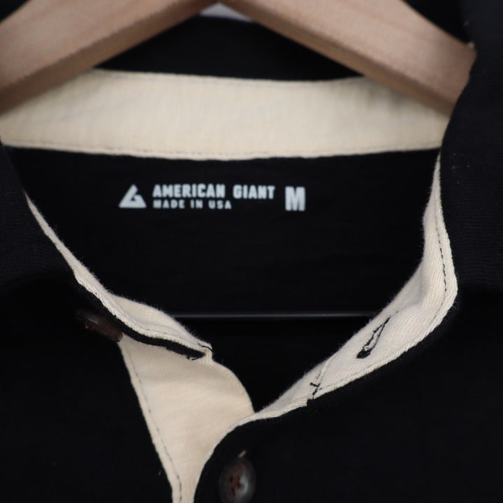 American Giant Mens Long Sleeve Black Cotton Polo Shirt Size M Made in USA