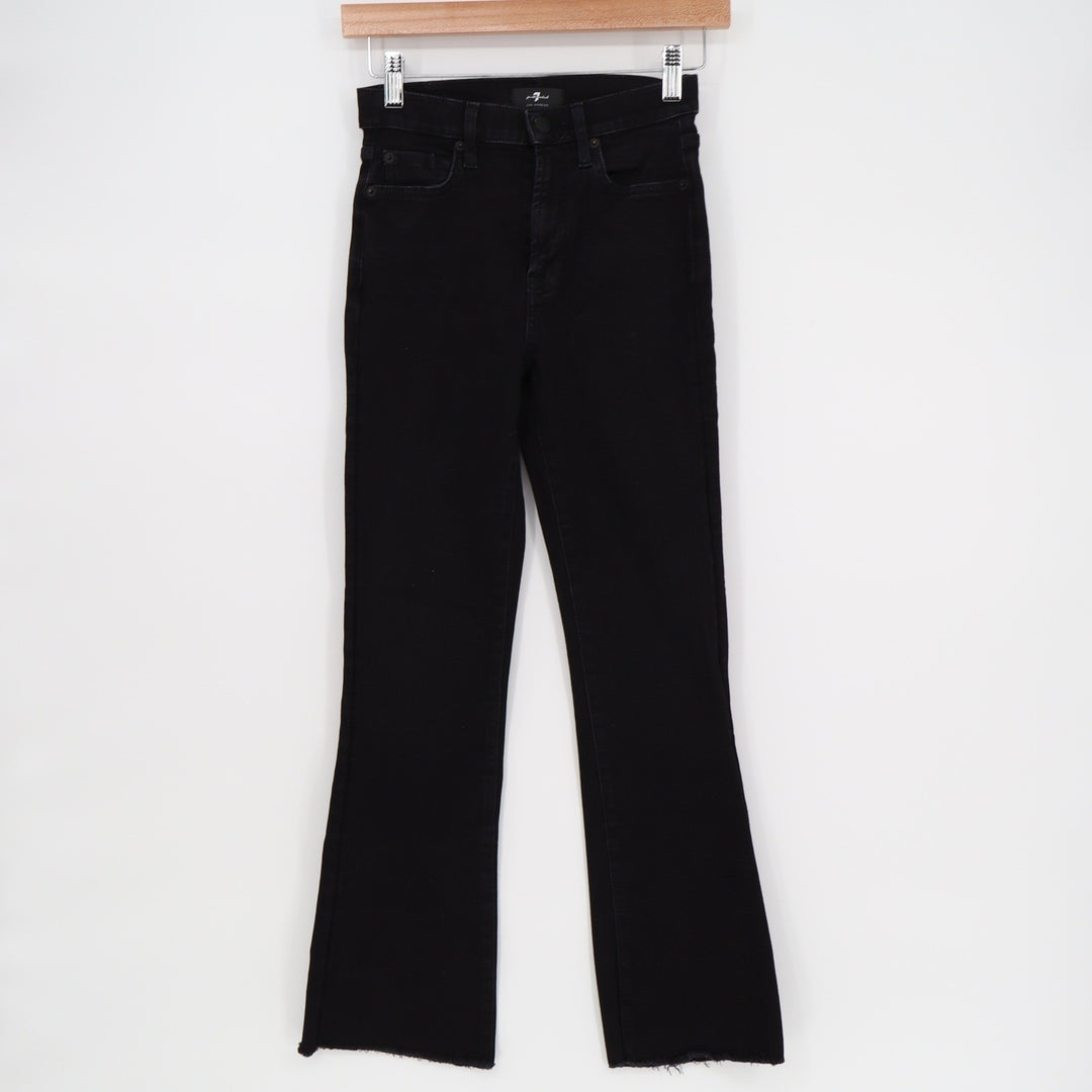 7 For All Mankind Black High Rise Flare Jeans Raw Hem Size 23