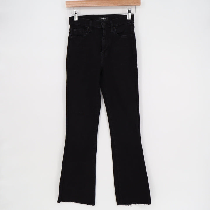 7 For All Mankind Black High Rise Flare Jeans Raw Hem Size 23