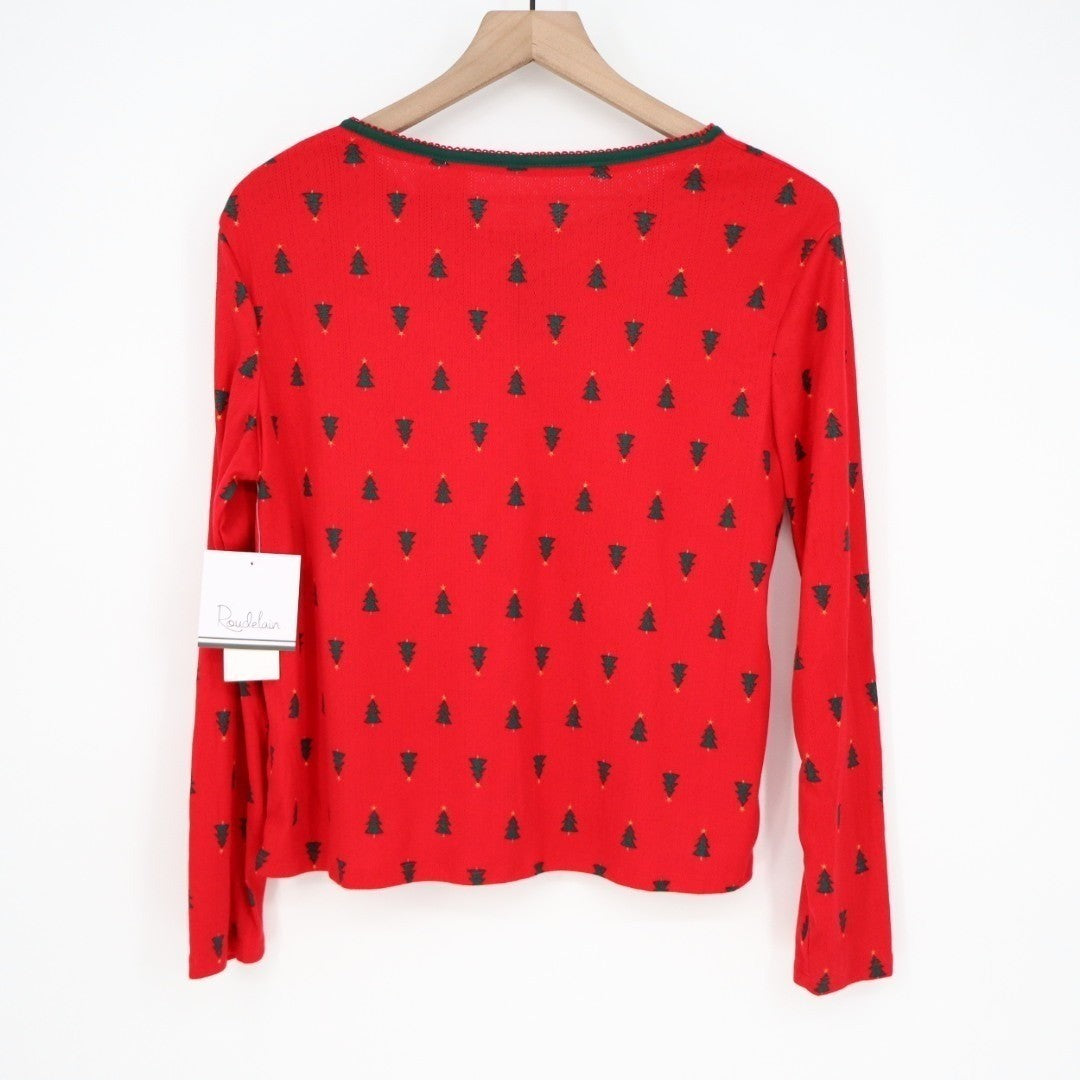Roudelain Pajama Shirt Womens M Red Tree Print Stretch Long Sleeve Round Neck