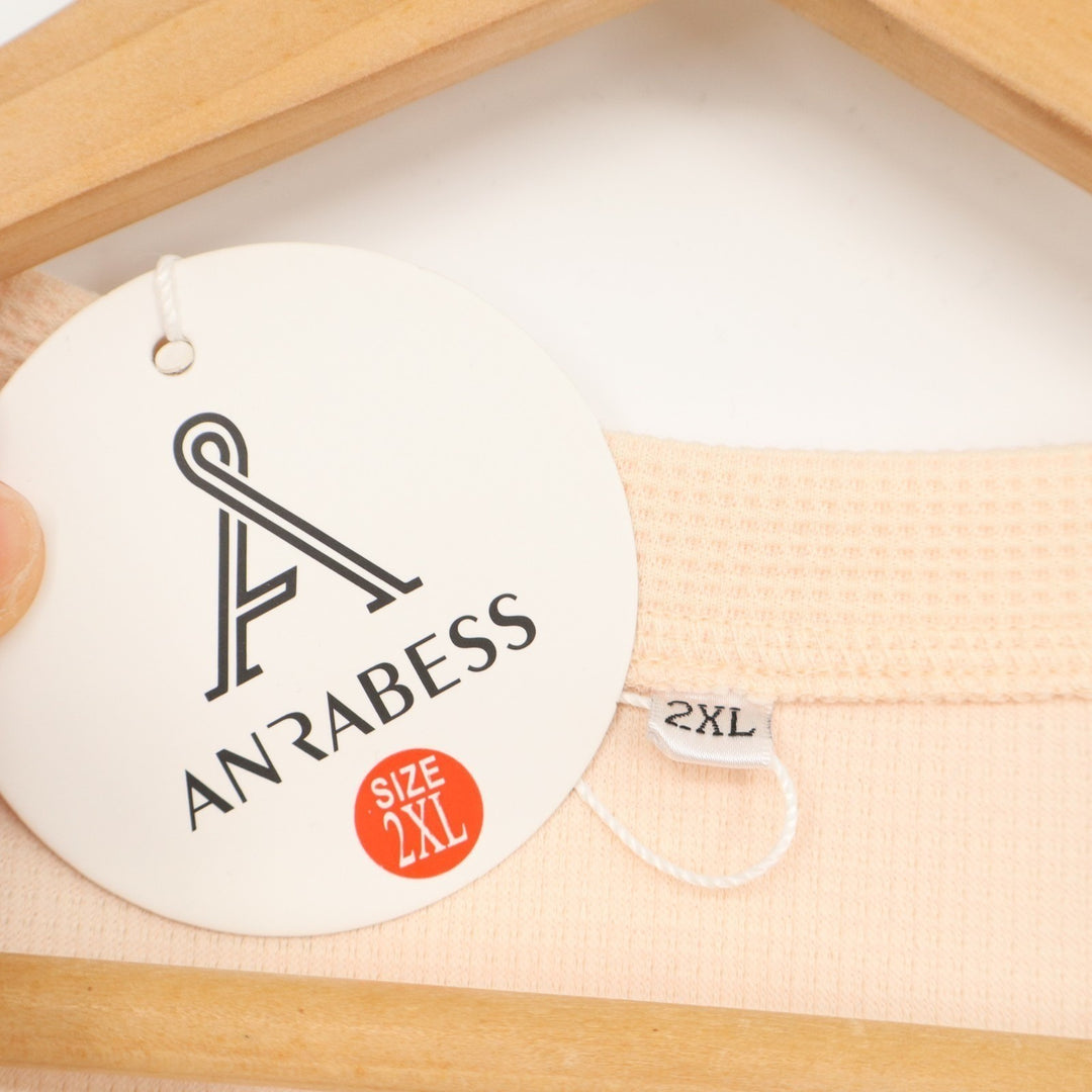 Anrabess T-Shirt Womens 2XL Blush Stretch Waffle Knit Henley Neck Long Sleeve