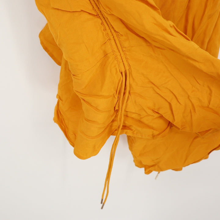Finders Keepers Mustard Yellow Ruched Midi Skirt Ruffle Hem Drawstring