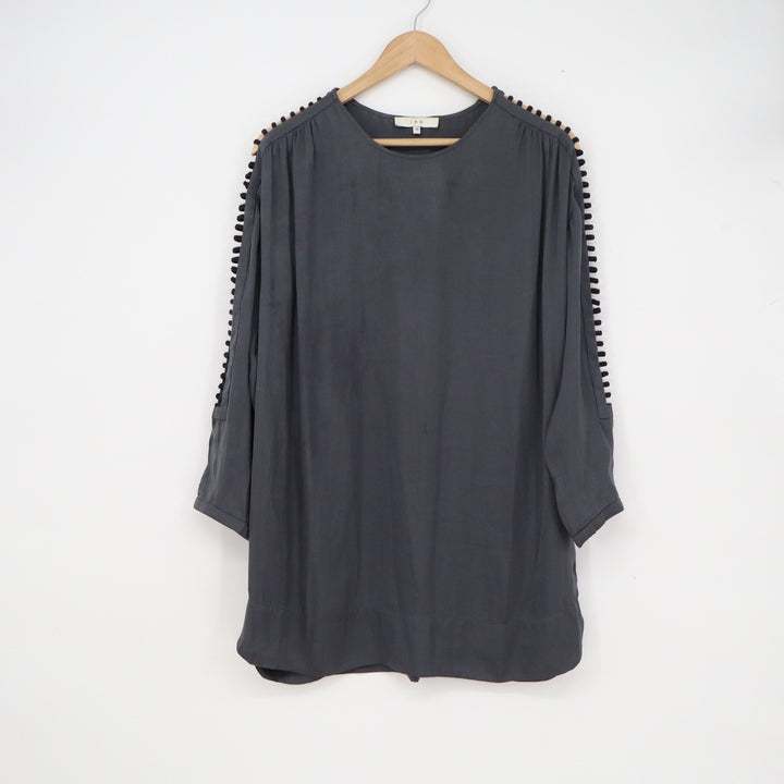 IRO Clark Charcoal Grey Ladder Cut Out Sleeve Tunic Blouse Top Womens 36