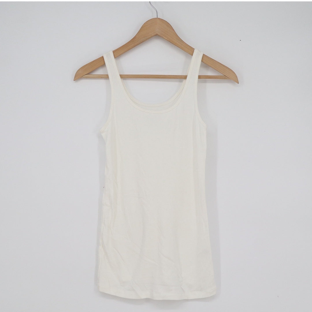 Old Navy Tami Tank Top Womens Small Off White Fitted Cotton Modal Stretch Scoop