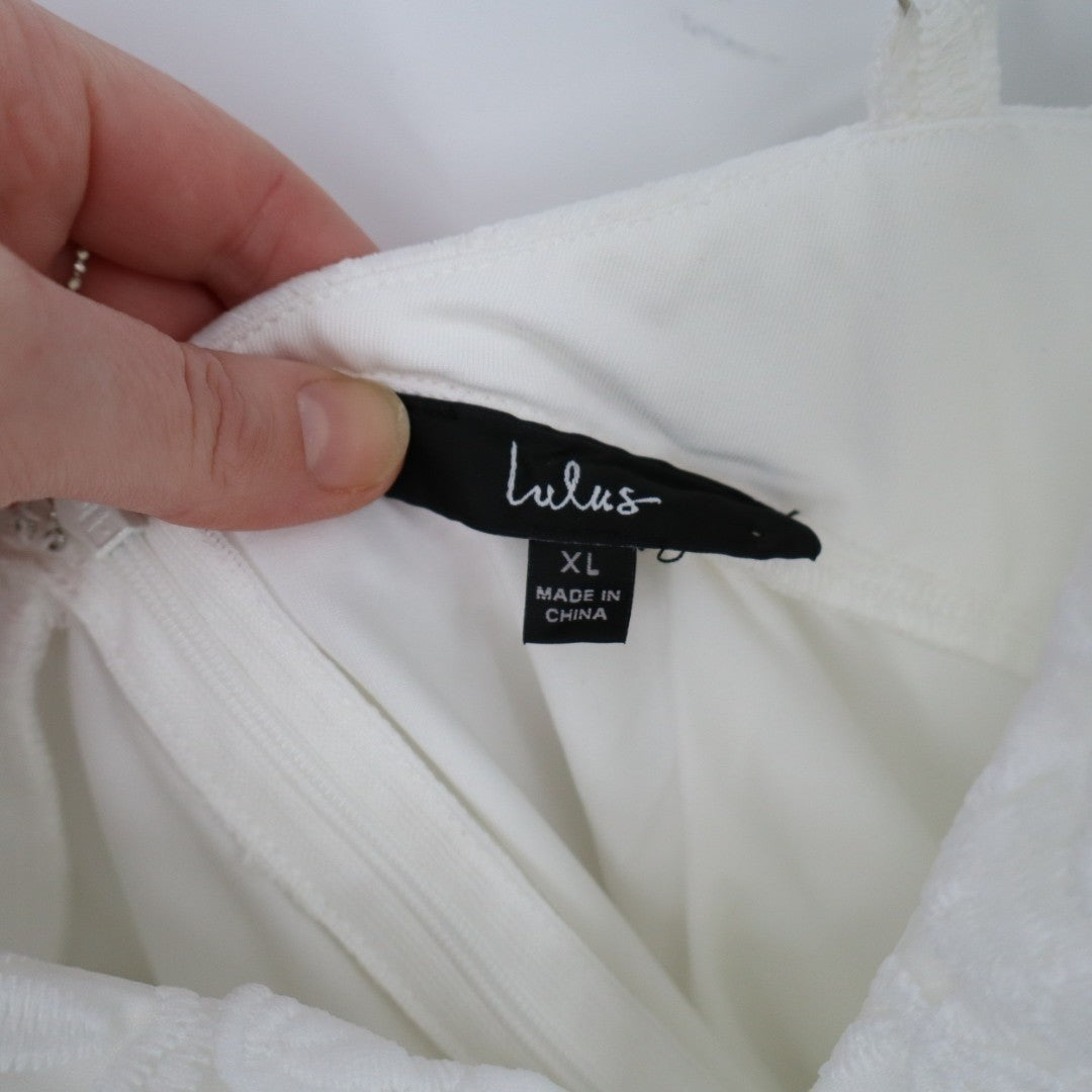 Lulus Exceedingly Lovely Mini Dress Womens XL White Applique Floral Backless