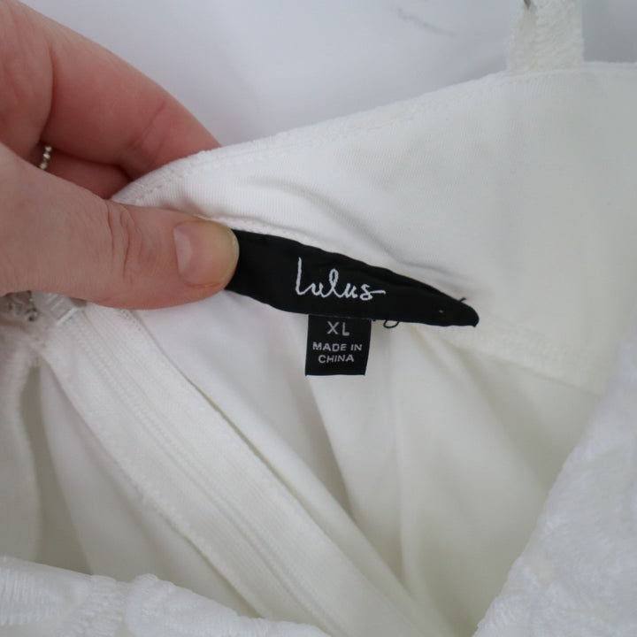 Lulus Exceedingly Lovely Mini Dress Womens XL White Applique Floral Backless
