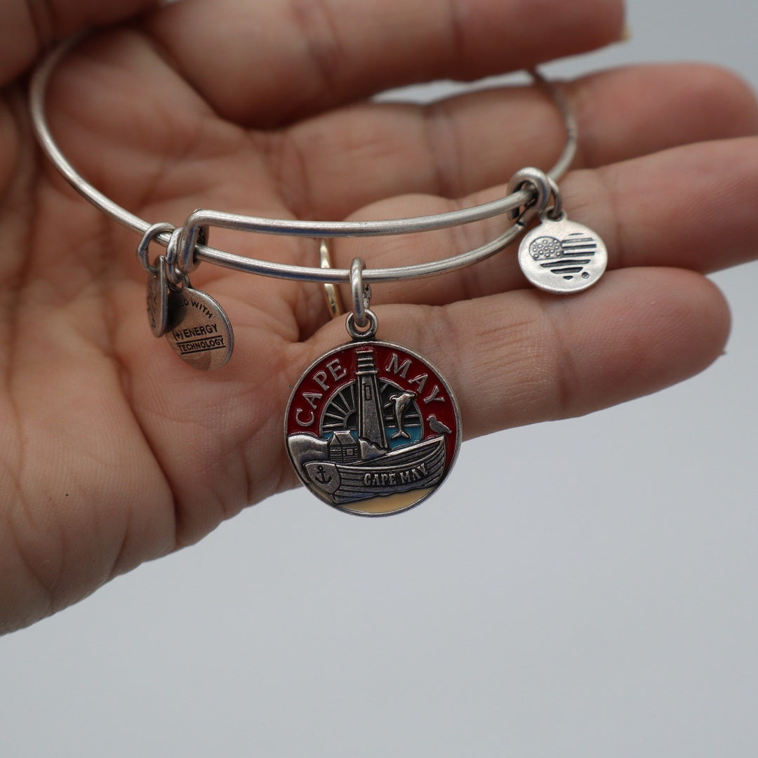 Alex and Ani Jersey Cape Seaglass Bracelet Lot 4pc Nautical Beach Charms Silver