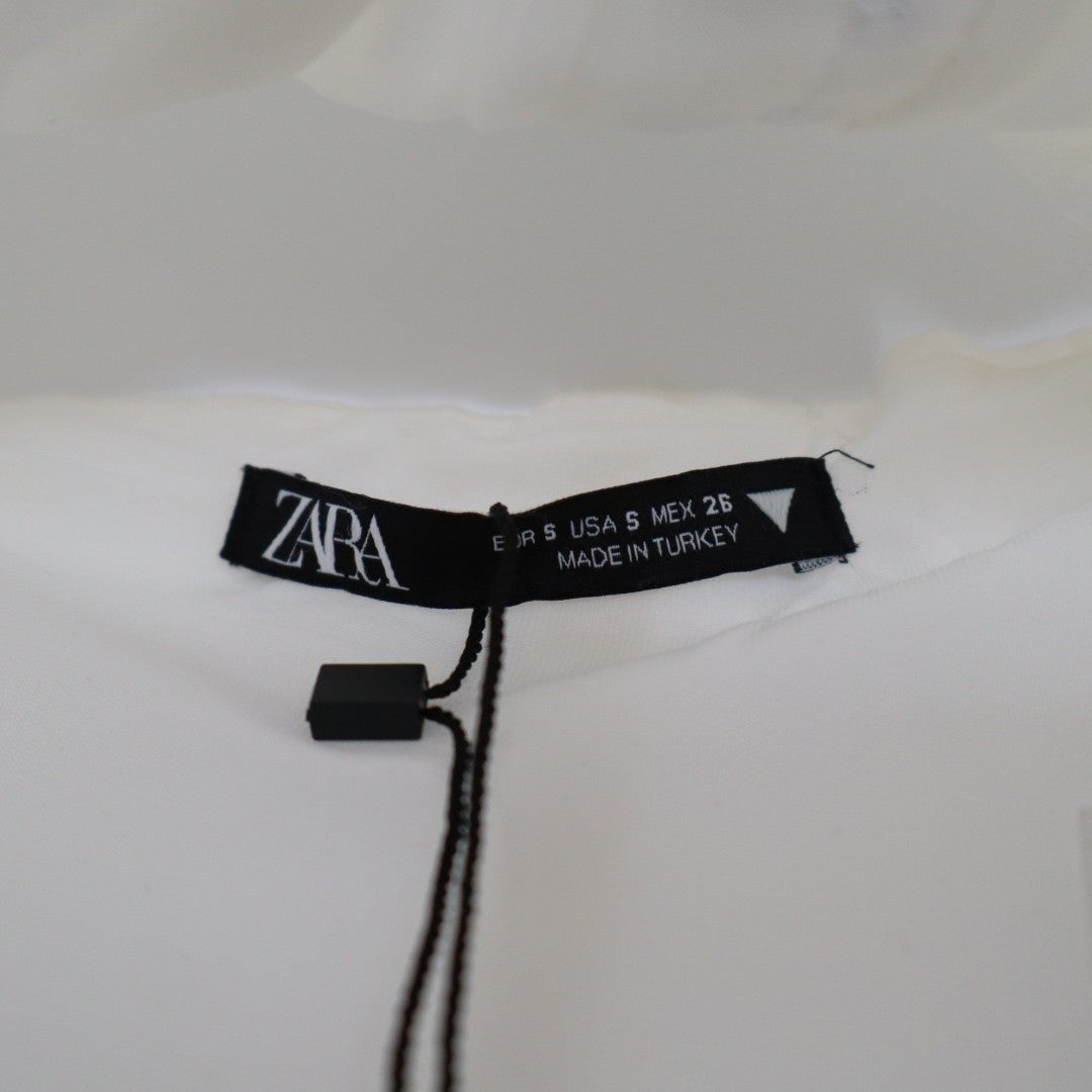 Zara Corset Top Women's Small White Satin Hook & Eye Front Off The Shoulder