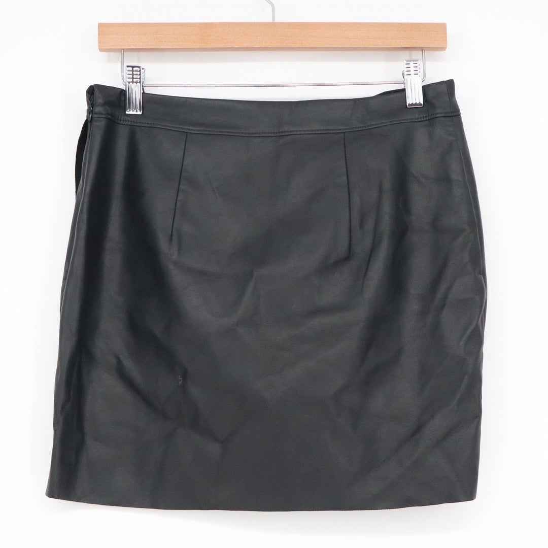 Express Black Faux Leather Draped Wrap Mini Skirt Womens Size 8 Side Zip