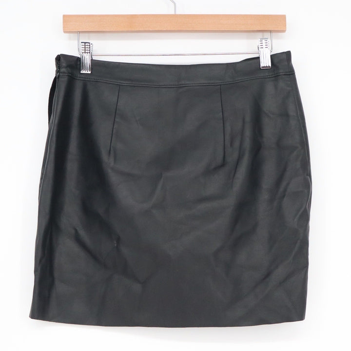 Express Black Faux Leather Draped Wrap Mini Skirt Womens Size 8 Side Zip