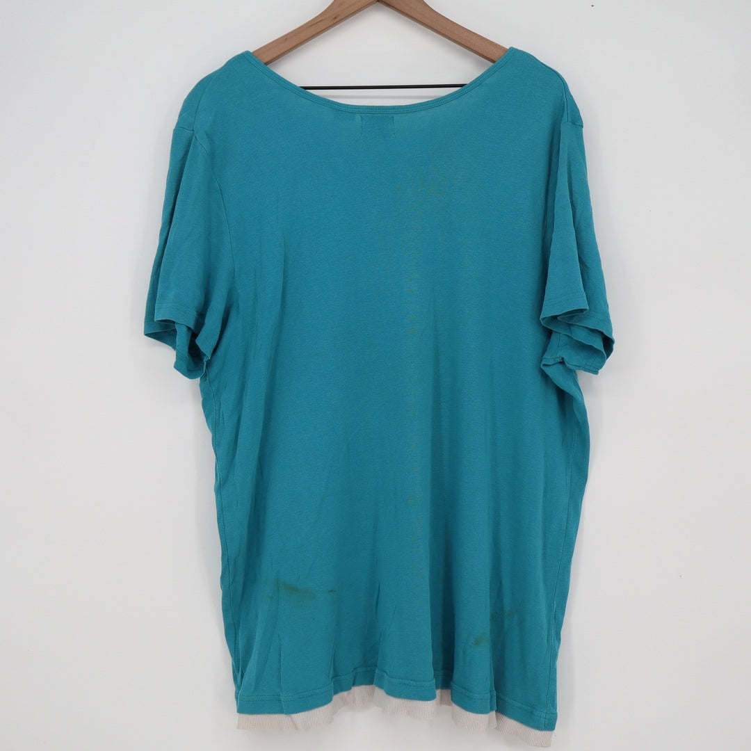 Only Necessities Womens 1X Teal Blue Layered Henley Short Sleeve Cotton Top