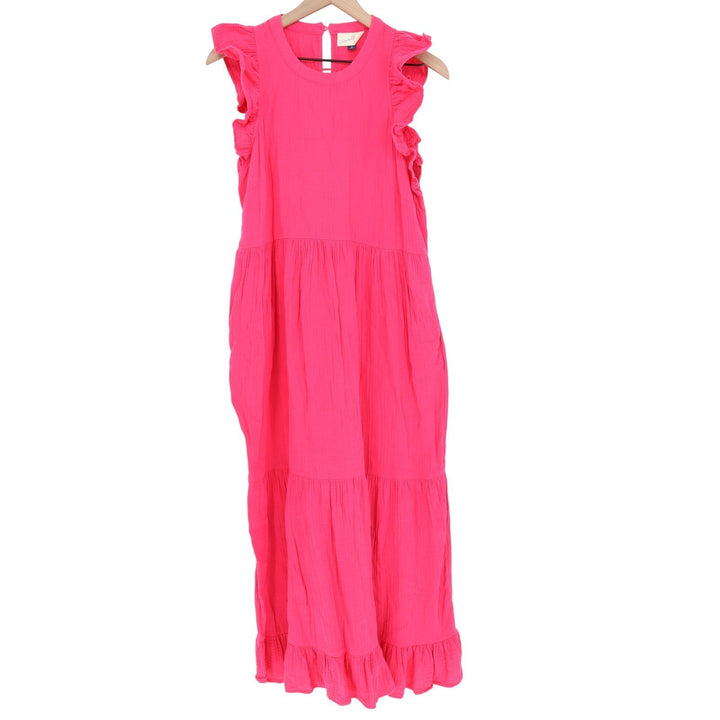 Universal Thread Pink Cotton Gauze Tiered Maxi Dress Ruffle Sleeveless Medium