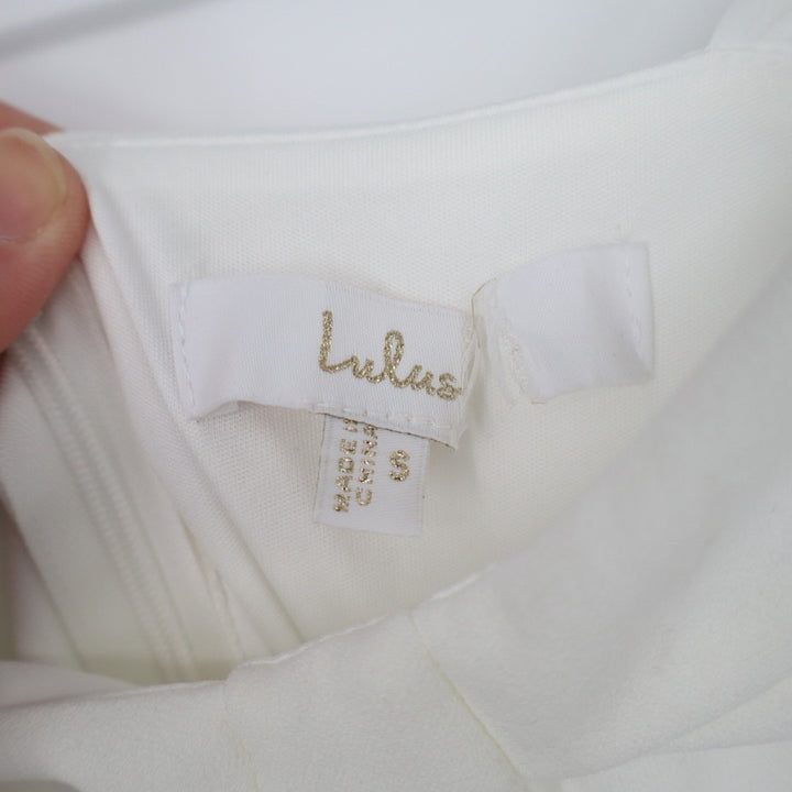Lulus Maxi Dress Womens Small White Stretch Tie Shoulder Front Slit Back Button