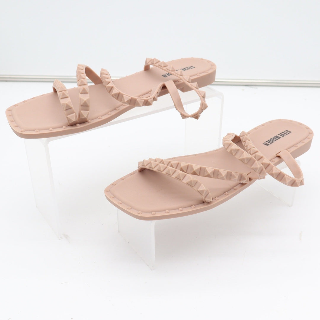 Steve Madden Skyler Pink Tan Studded Jelly Sandals Square Toe Slides 9