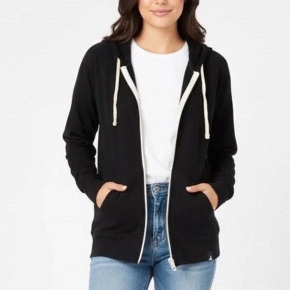 American Giant Black Zip Up Hoodie Raglan Sleeve Cotton Blend Size Medium