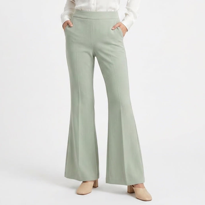 Bell Bottom Jeans Womens 10 Olive Green cotton Stretch Elastic Waist Mid Rise