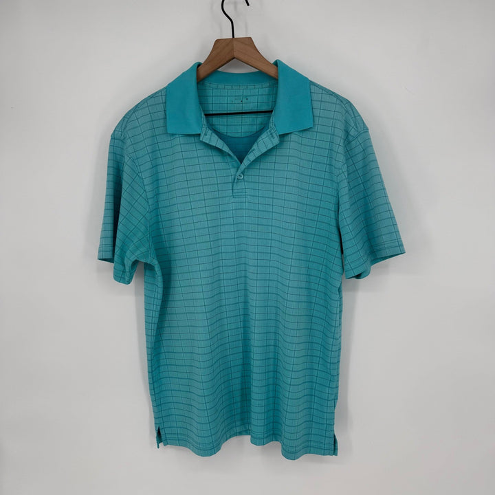 Haggar Mens Turquoise Plaid Polo Shirt Golf Casual Size M