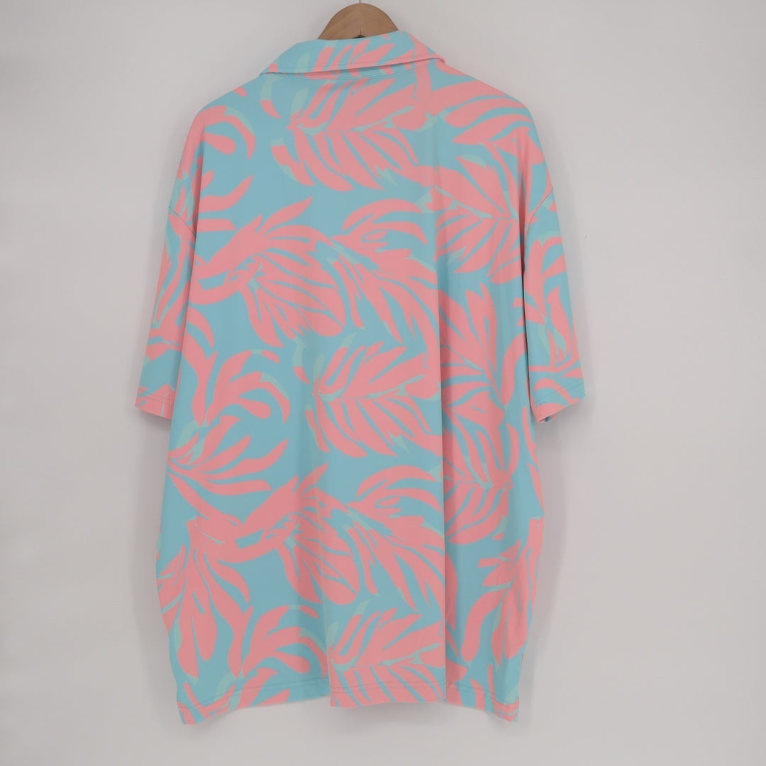 Sunday Swagger Polo Shirt Mens 3XL Blue Pink Tropical Leaf Golf Tennis Stretch