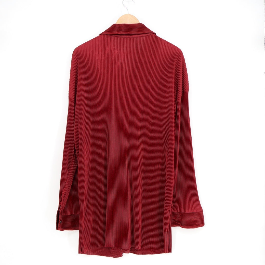 Shein Curve Shirt Womens 2XL Red Pleated Drop Shoulder Spread Collar Button Up